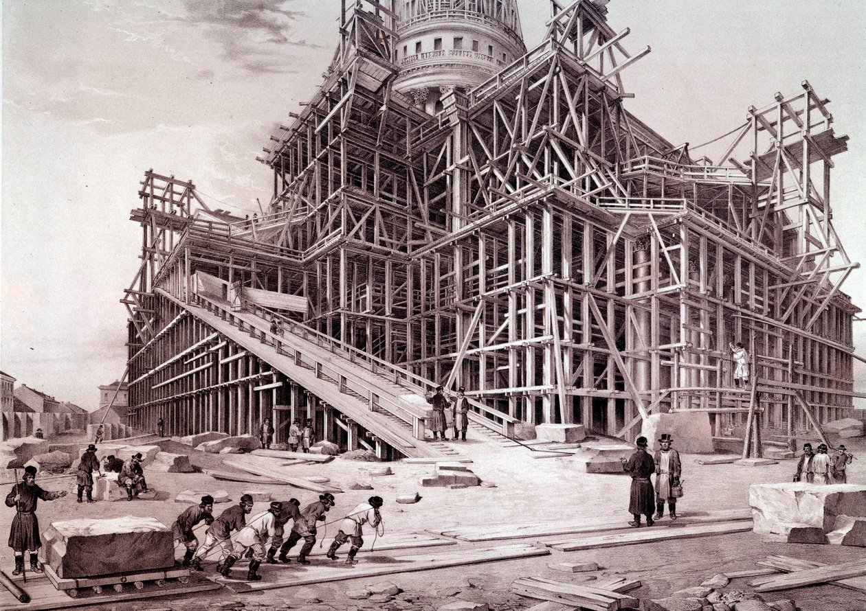 冬宫教堂的建设（圣彼得堡）。俄罗斯画派的绘画 作者 学校俄语