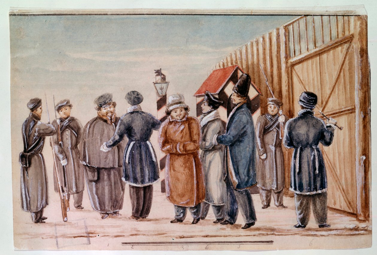 Decembrists leave for the walk to the prison of the Tcheta The Decembrists (or Decabrists) were the perpetrators of the attempted coup in St. Petersburg on 14 December 1825 to obtain a modern constitution from the regime. Watercolour of 1827 Moscow, Pushki 作者 学校俄语