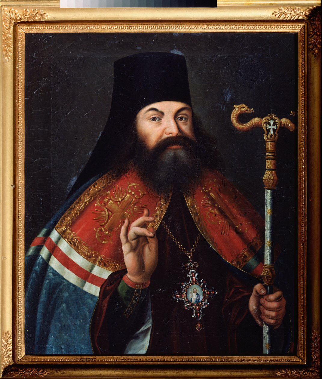 诗人 Theofan (Feofan) Prokopovich（西奥凡-普罗科波维奇）（1681-1736 年）的肖像，他是俄罗斯诺夫哥罗德的神学家和大主教。俄罗斯大师的油画，18 世纪中叶。俄罗斯国家文学艺术档案馆，莫斯科。 作者 学校俄语