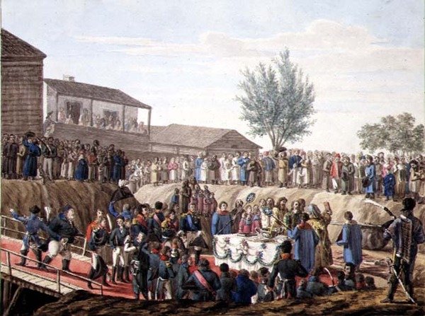 1820年莫希洛夫海关大楼的奠基仪式（纸上水彩画） 作者 学校俄语