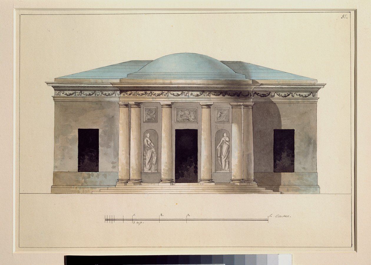 音乐厅。俄罗斯大师的作品，纸上水彩画，约 1826 年。圣彼得堡察尔科耶塞洛国家露天博物馆。 作者 学校俄语