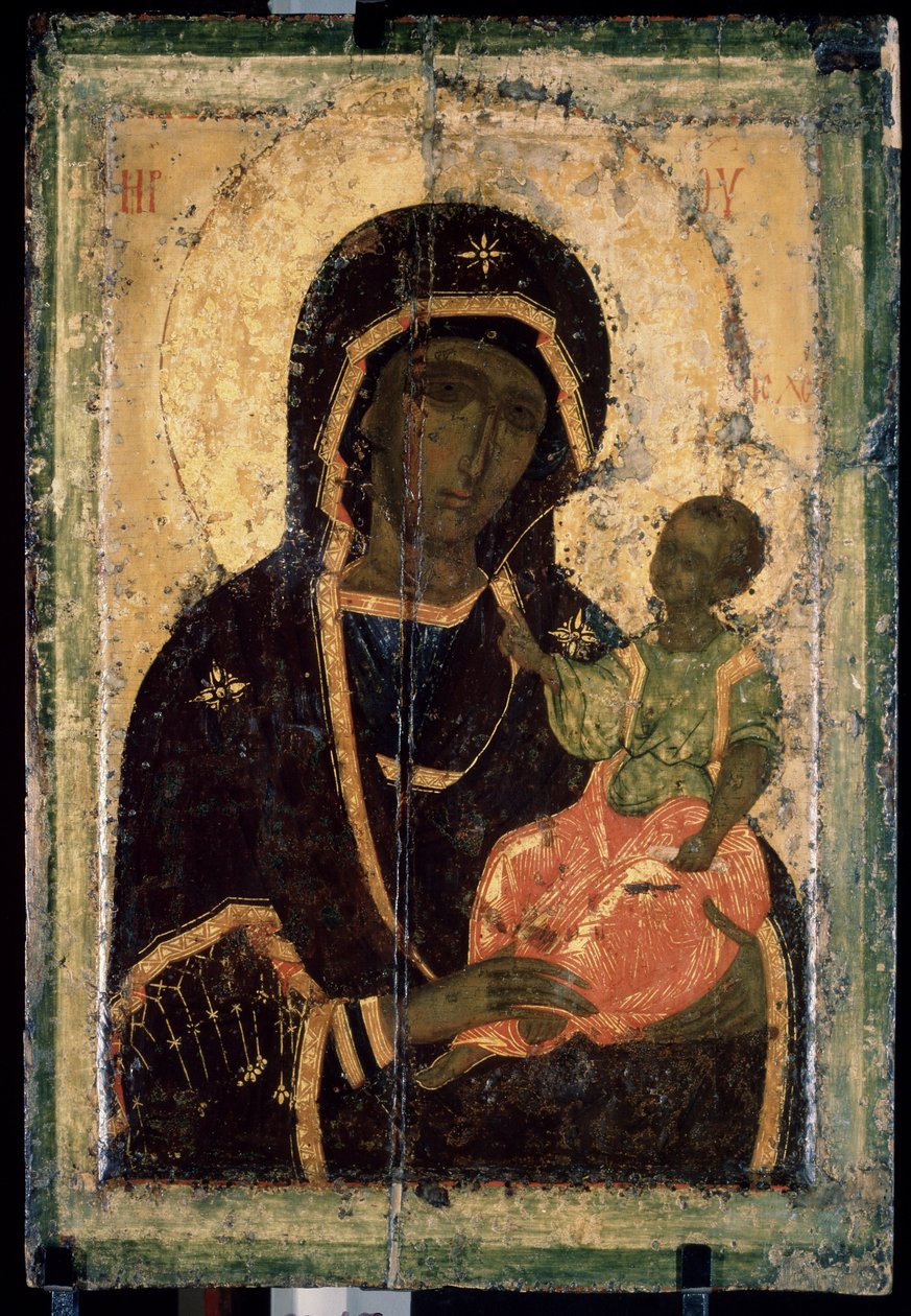 "Vierge Hodegetria (Hodigitria)" 俄罗斯石刻。木板绘画，1360 年。莫斯科国立特列季亚科夫美术馆 作者 学校俄语