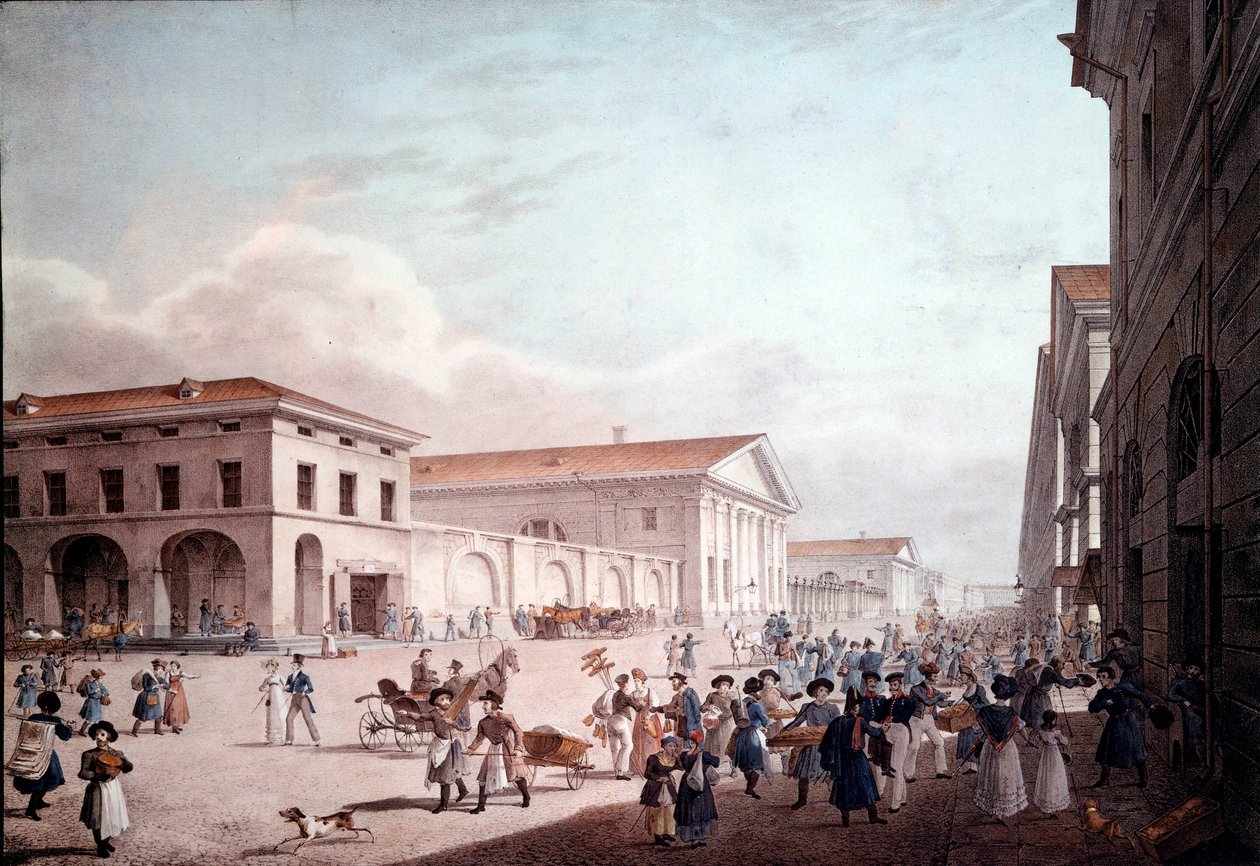 1820 年，索多瓦亚街圣彼得堡的景色。匿名绘画 作者 学校俄语