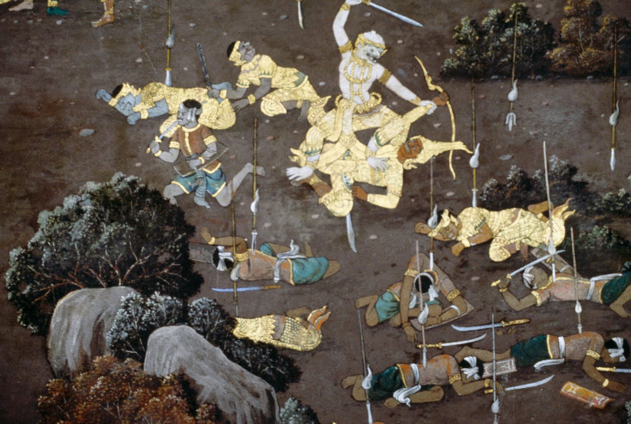 罗摩衍那》场景，泰国曼谷翡翠佛寺回廊壁画 作者 泰语学校
