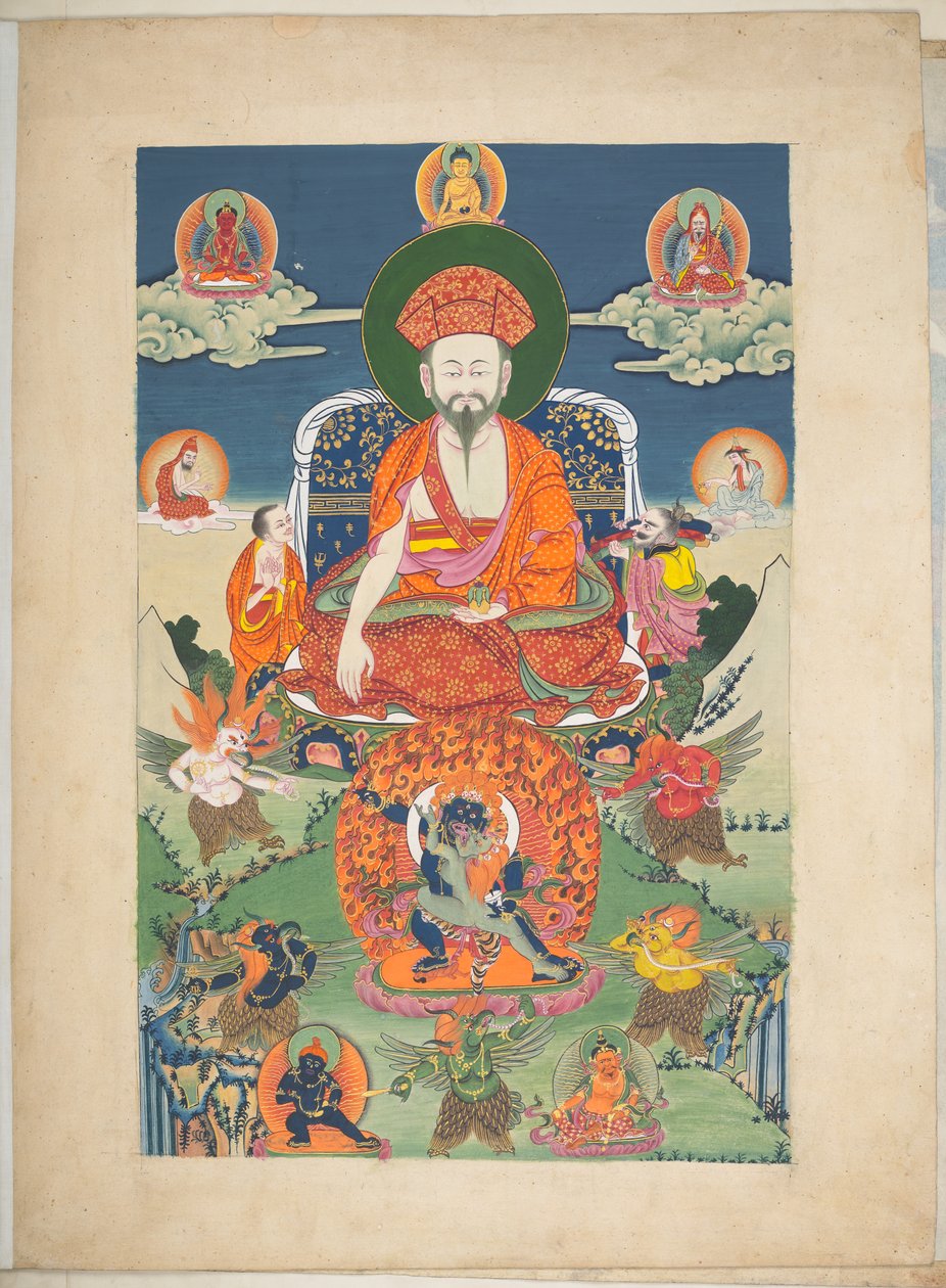 添加。或3056 一位西藏艺术家绘制的 12 幅西藏神像图画之一，可能作于拉萨，约 1800 年（纸面水粉画） 作者 藏族学校