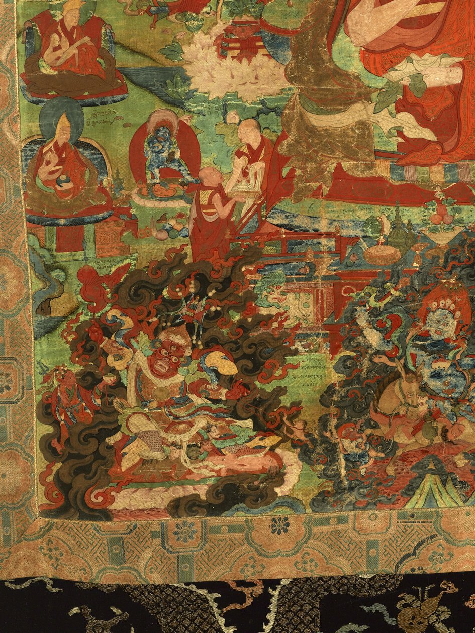 第三班禅喇嘛Losan Penden Yeshe（布上水粉）的细节 作者 藏族学校
