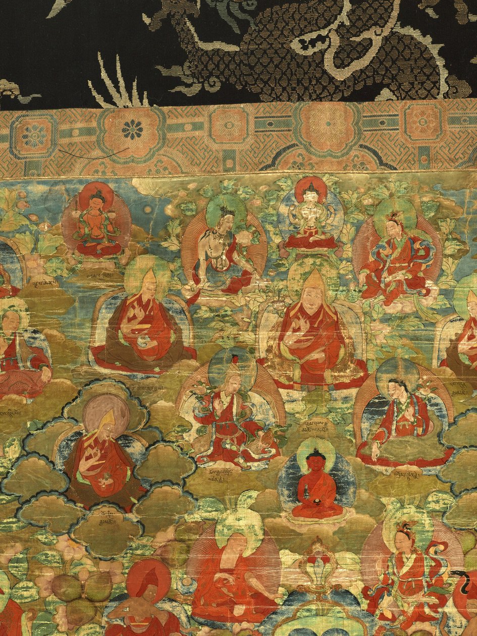 第三班禅喇嘛Losan Penden Yeshe（布上水粉）的细节 作者 藏族学校
