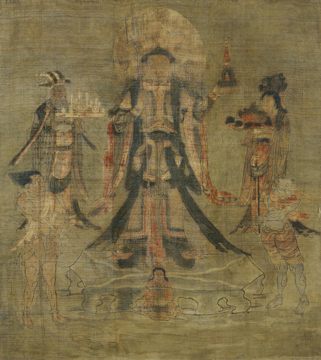藏族文化：北方的守护者--维萨瓦纳-比沙蒙丹。水墨画，尺寸：62.5x53 作者 藏族学校