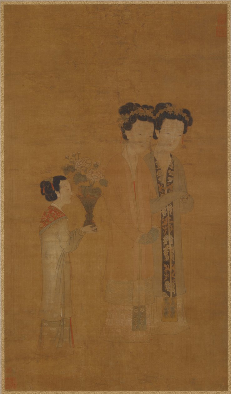 宫廷女郎和随从，明朝，16世纪。 作者 唐寅学派