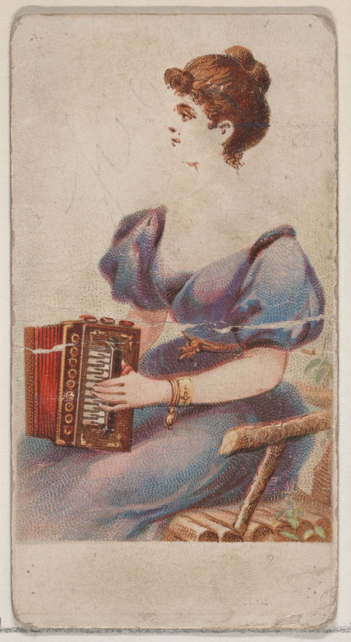 手风琴，来自乐器系列N82，用于杜克牌香烟，1888年。 作者 舒马赫和埃特林格