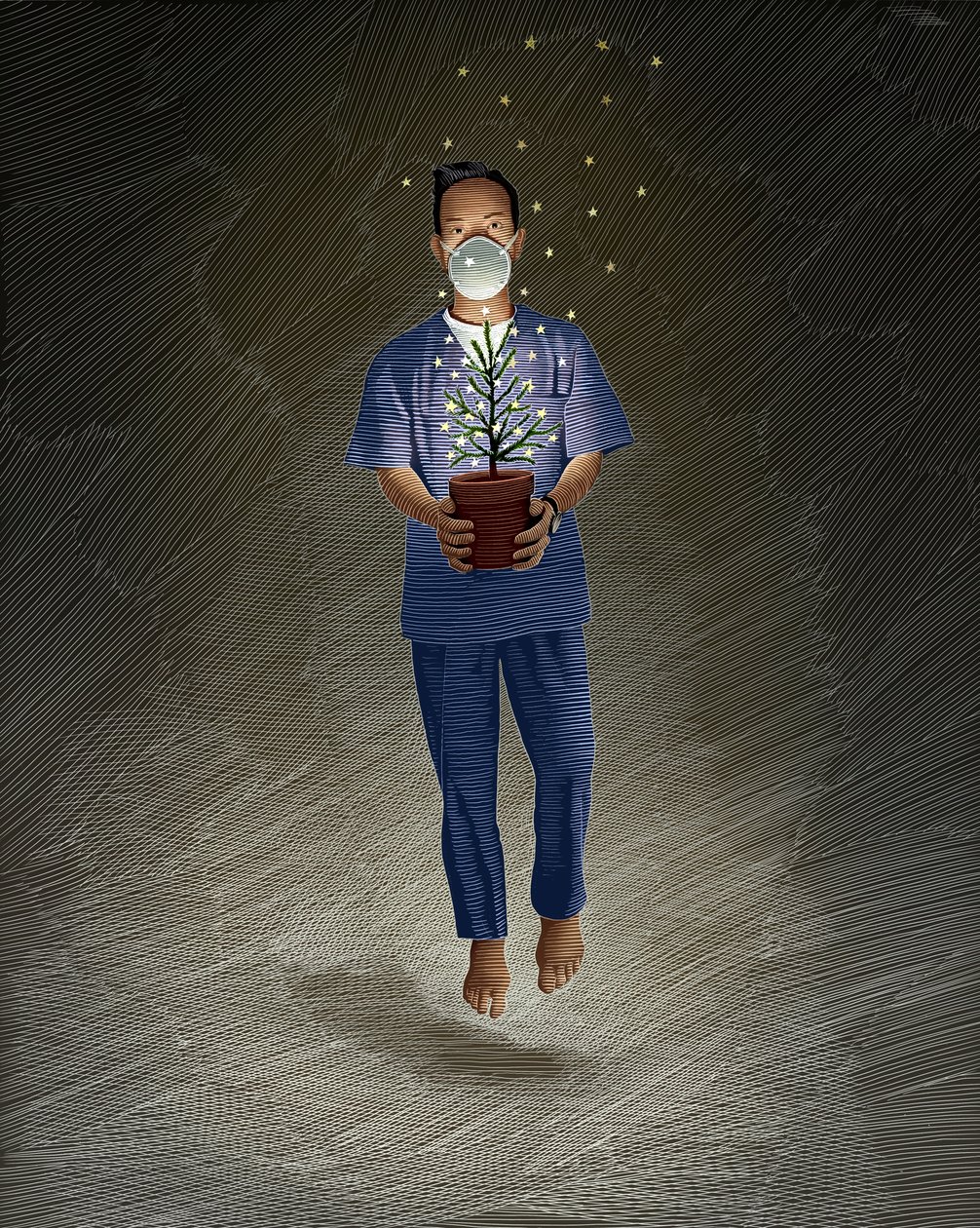 护士天使》，2020 年（刮画板，数字着色） 作者 