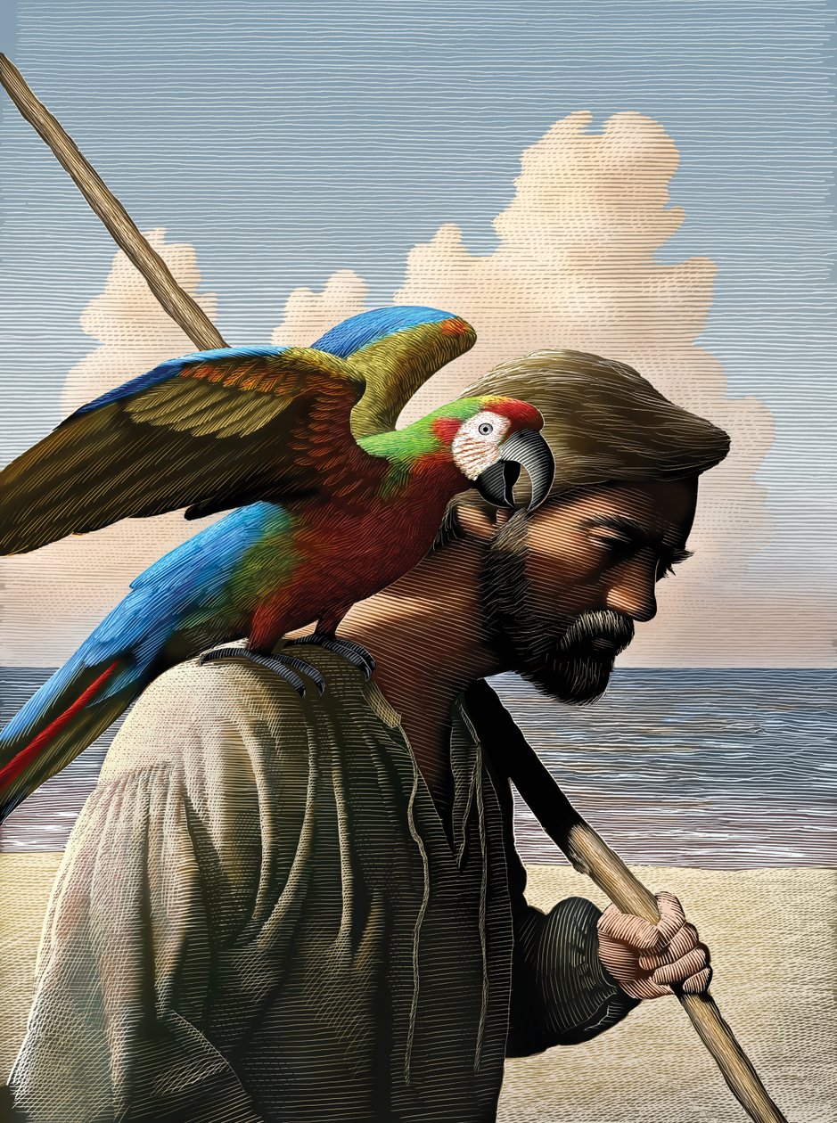 鲁滨逊漂流记》，2011 年（刮画板，数字着色） 作者 