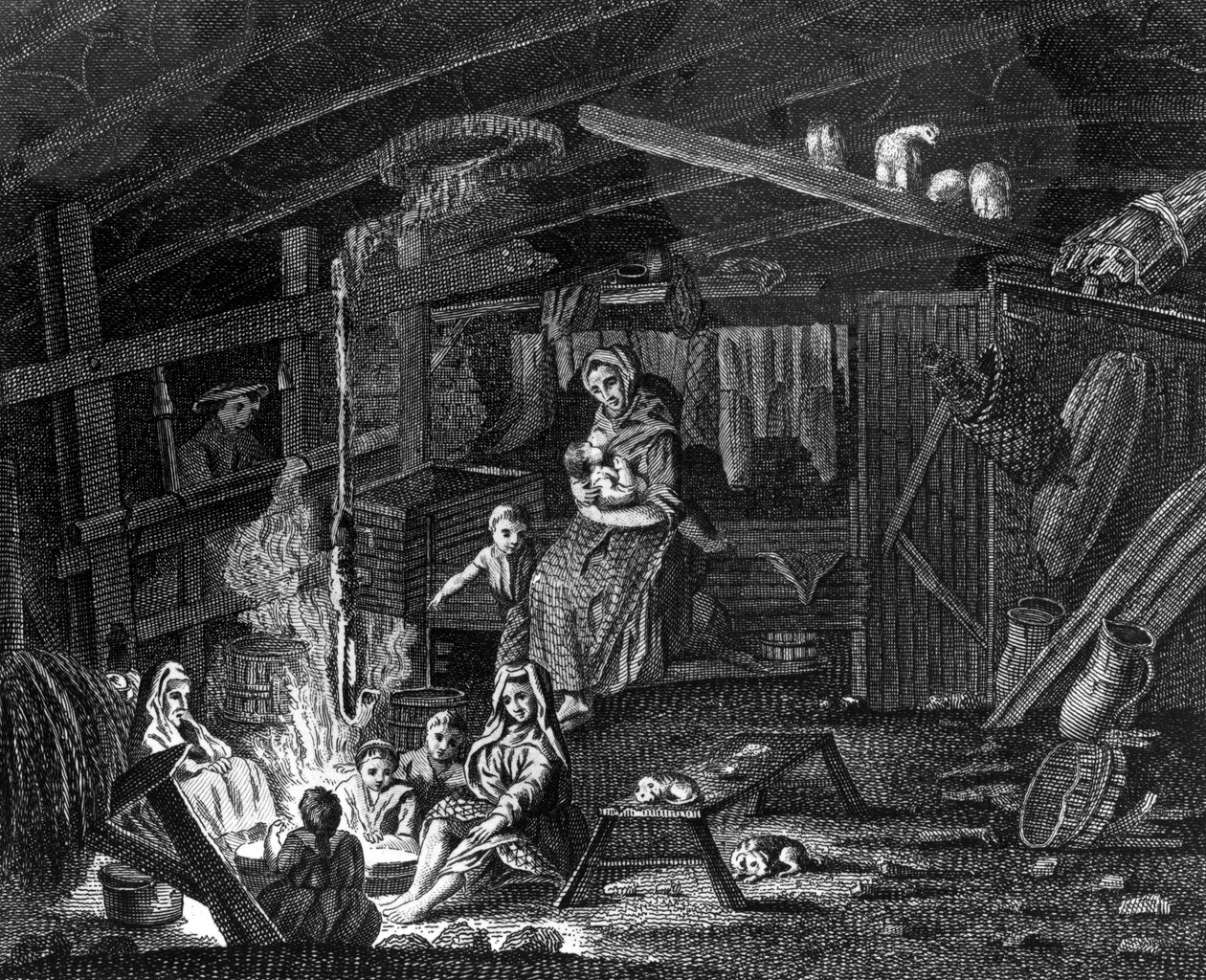 在Ilay的Weavers Cottage里面，插图来自Thomas Pennant的&39;苏格兰之旅&39;，1769年出版 作者 苏格兰学派