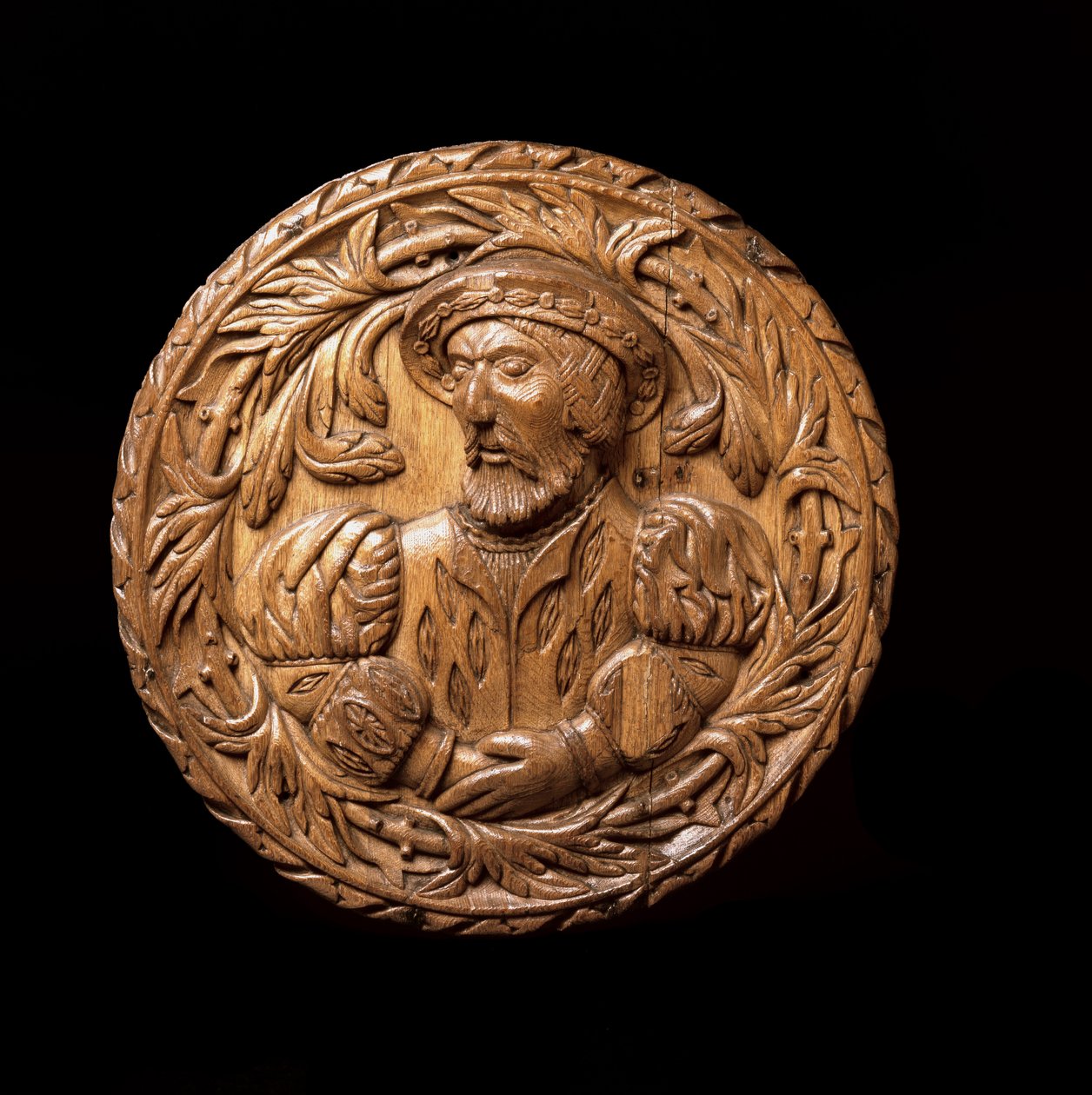 Roundel，被认为代表苏格兰的詹姆斯五世（1512-42），位于斯特灵城堡的国王存在室的天花板上，1540年（橡木） 作者 苏格兰学派