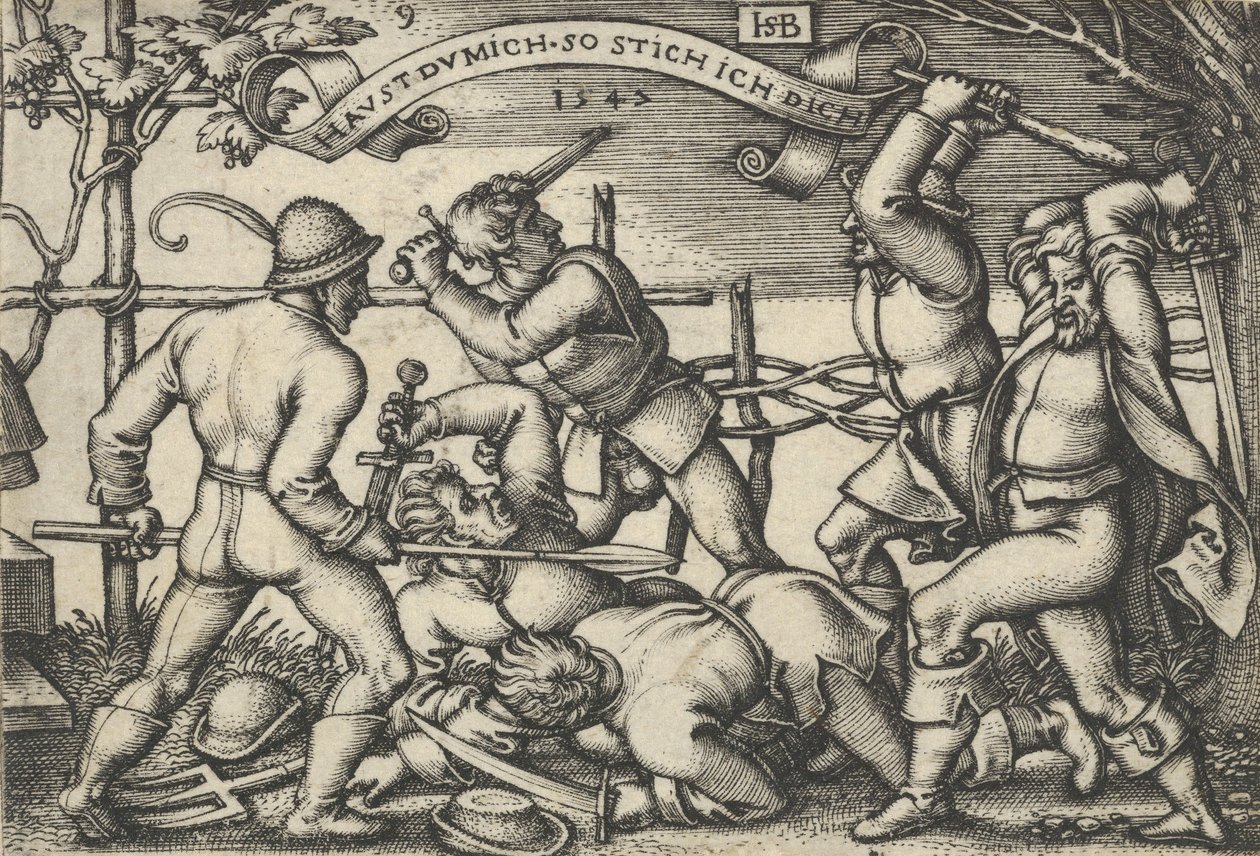 农民的争吵，出自《农民的盛宴或十二个月》，1547年。 作者 塞巴尔德·比哈姆