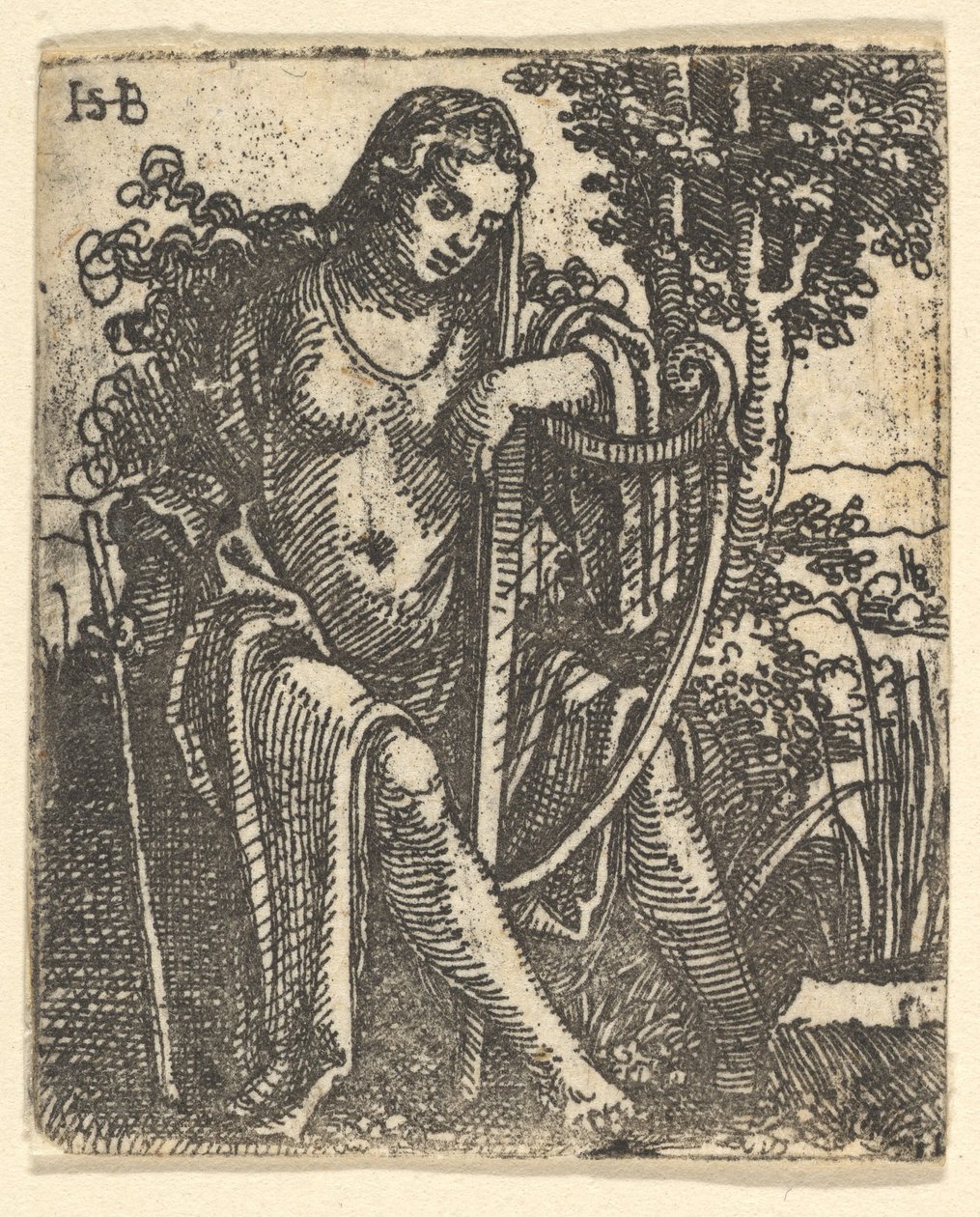 拿着竖琴的女人，1520-25。 作者 塞巴尔德·比哈姆