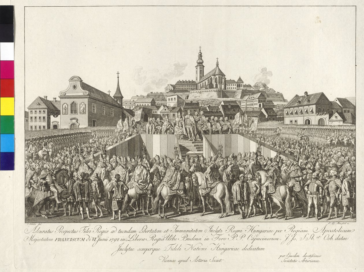 1792 年 6 月 6 日弗兰茨二世皇帝在布达佩斯向匈牙利国王加冕（铜版画） 作者 塞巴斯蒂安·曼斯菲尔德
