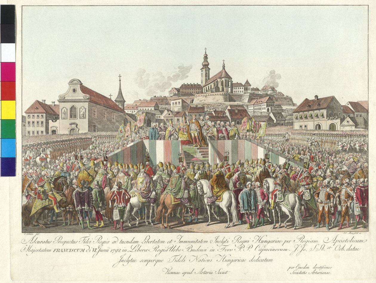 1792 年 6 月 6 日弗兰茨二世皇帝在布达佩斯向匈牙利国王加冕（铜版画） 作者 塞巴斯蒂安·曼斯菲尔德