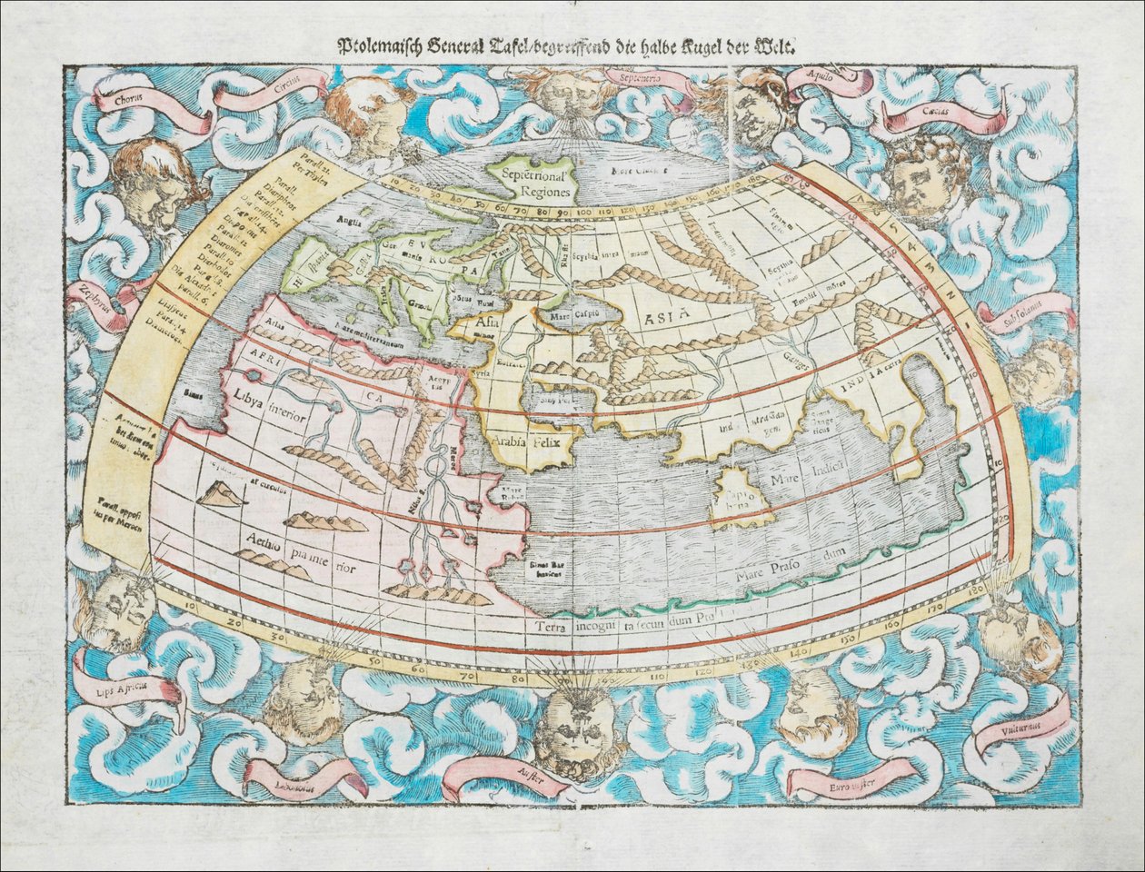 塞巴斯蒂安-明斯特绘制的 1550 年托勒密世界地图 作者 塞巴斯蒂安·芒斯特（Sebastian Munster）