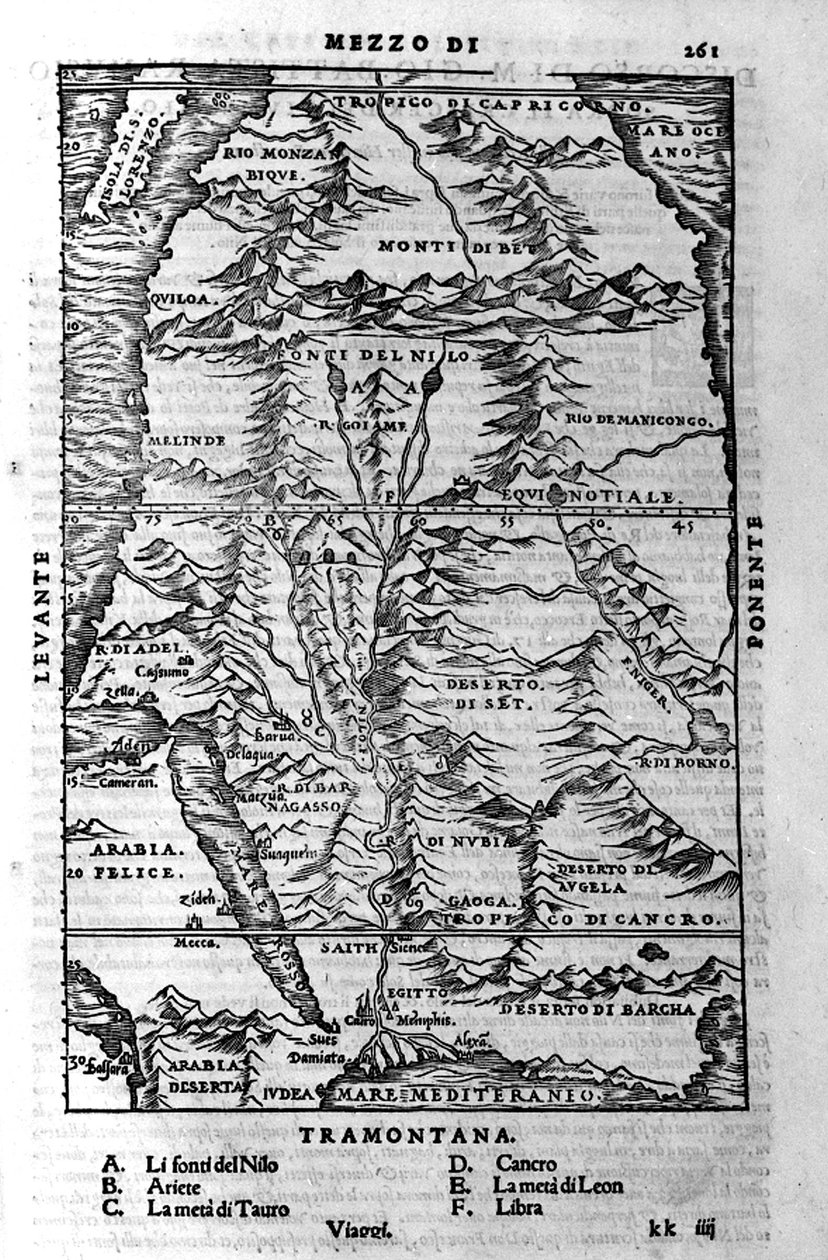 La course du Nile - 塞巴斯蒂亚诺·蒙斯特的“Cosmographia” 作者 塞巴斯蒂安·芒斯特（Sebastian Munster）