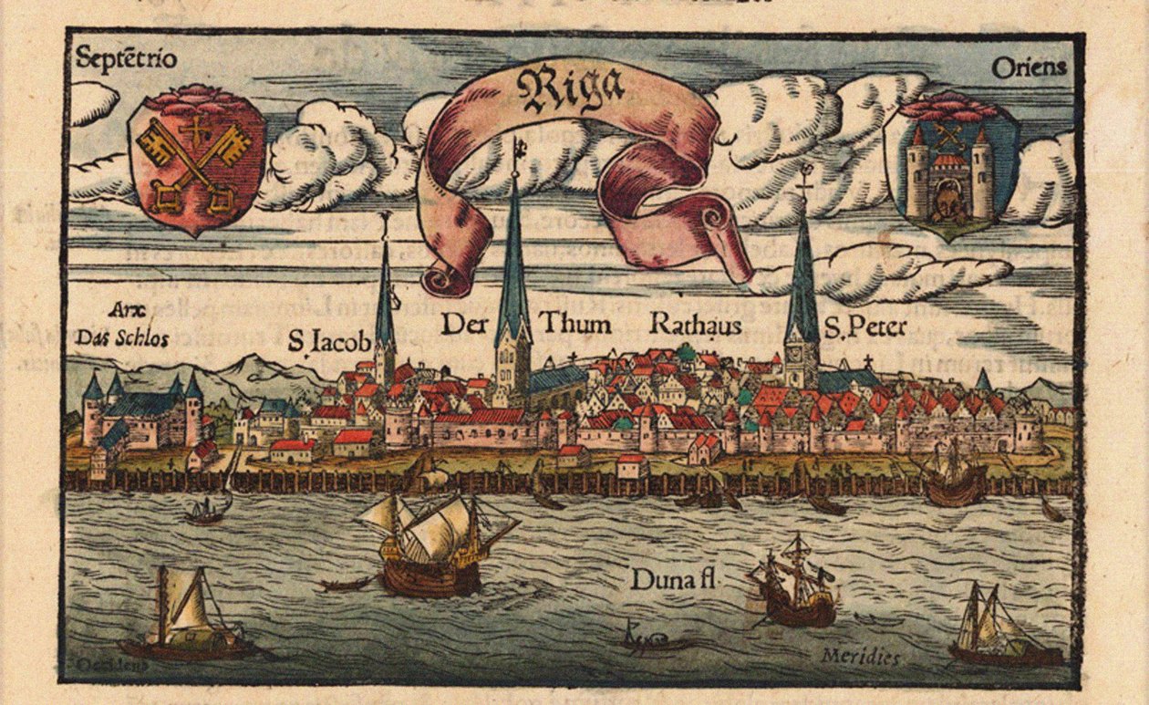 里加（Riga）来自世界观，大约1568年 作者 塞巴斯蒂安·芒斯特（Sebastian Munster）