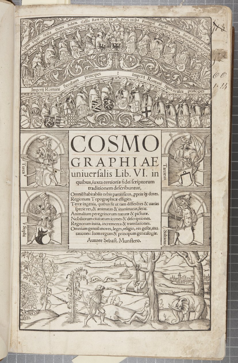 Cosmographia的标题页，1544 作者 塞巴斯蒂安·芒斯特（Sebastian Munster）