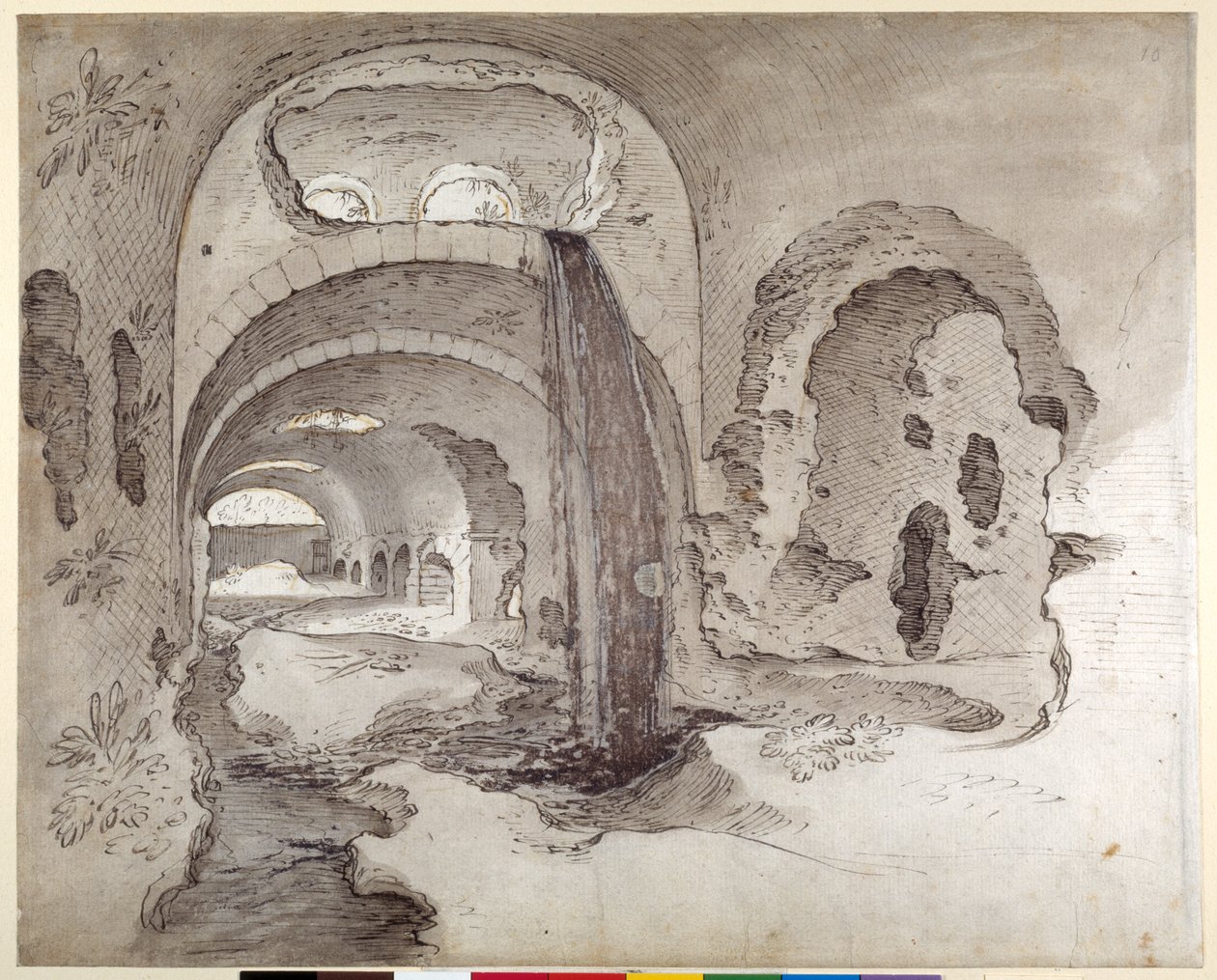 Tivoli，大力神维克多神庙下的Cryptoporticus（纸上水墨笔墨） 作者 塞巴斯蒂安·弗朗克斯（Sebastian Vrancx）