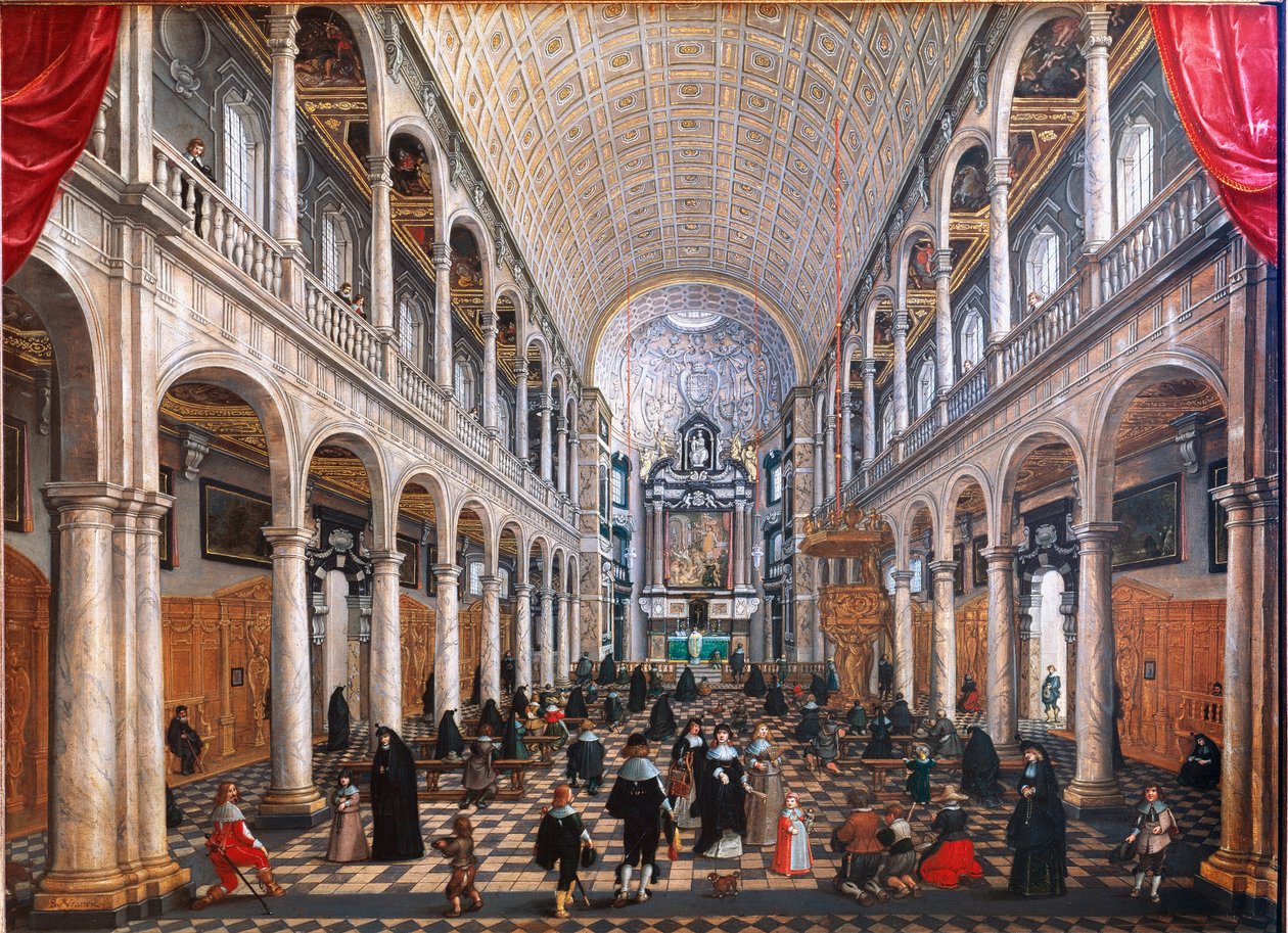 View of the interior of the Church of the Jesuites in Antwerp (oil on wood 作者 塞巴斯蒂安·弗朗克斯（Sebastian Vrancx）