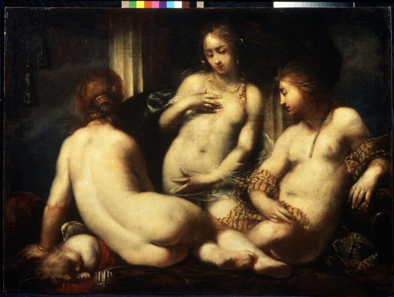 三圣母(三圣母》）。塞巴斯蒂亚诺-马佐尼（Sebastiano Mazzoni，1611-1678 年）的绘画，约创作于 1650 年。巴洛克风格的佛罗伦萨艺术。布面油画。莫斯科普希金美术博物馆 作者 塞巴斯蒂安·马佐尼（Sebastiano Mazzoni）
