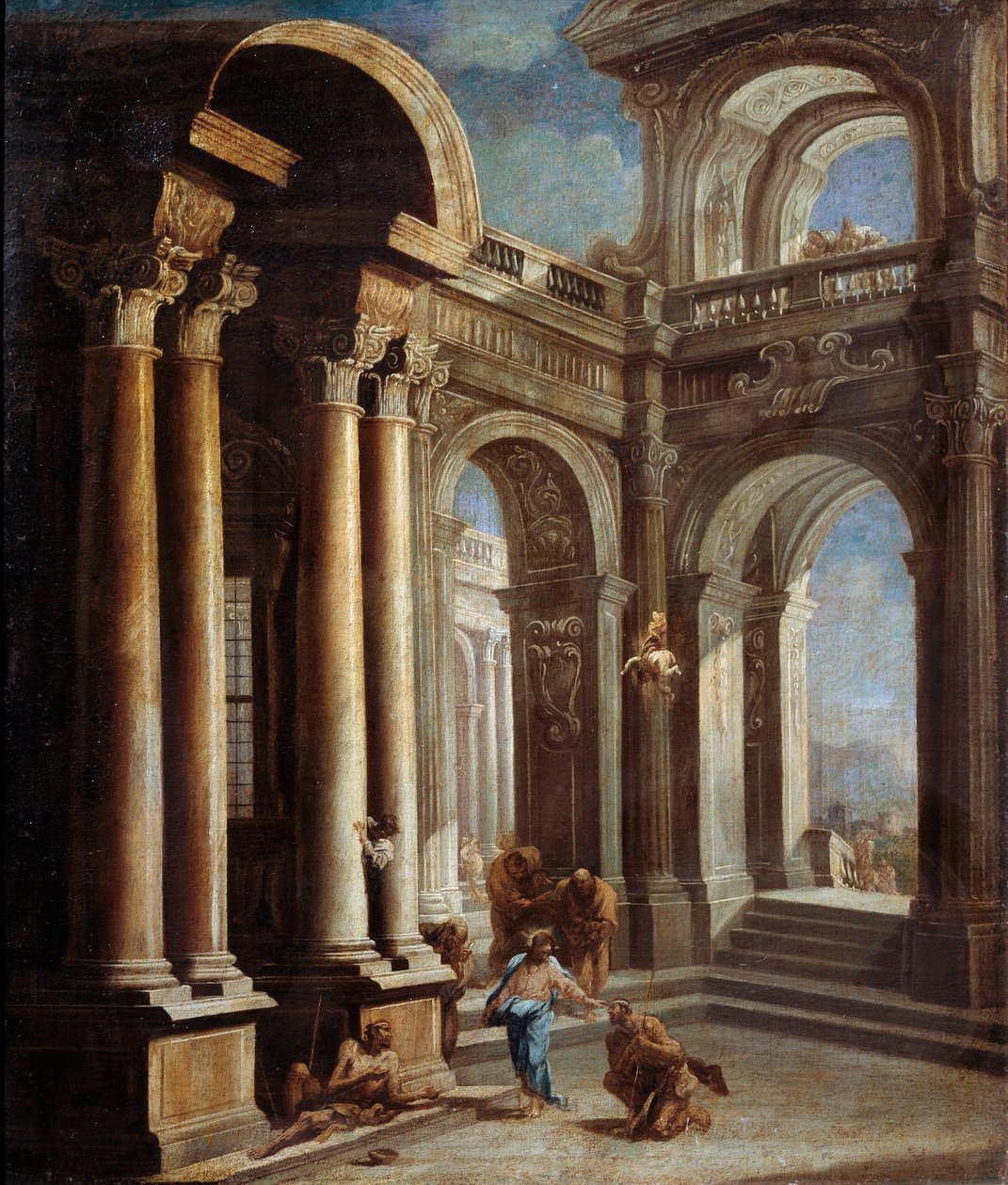 治愈耶利哥的瞎子》（The Healing of Blind Man of Jericho）。   作者 塞巴斯蒂亚诺·里奇（Sebastiano Ricci）
