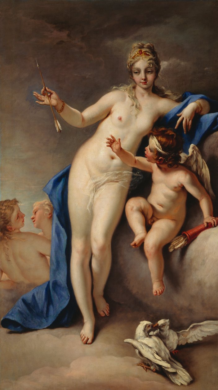 维纳斯和丘比特（布面油画） 作者 塞巴斯蒂亚诺·里奇（Sebastiano Ricci）