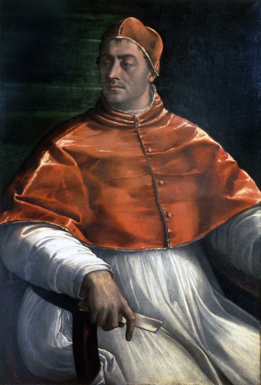 克莱门特七世（Jules de Medici）的肖像（1478 - 1534）。 塞巴斯蒂亚诺·德尔·皮翁博 (Sebastiano del Piombo) 的绘画。 那不勒斯，卡波迪蒙特画廊。 作者 塞巴斯蒂亚诺·德尔（c.1485-1547）皮翁博