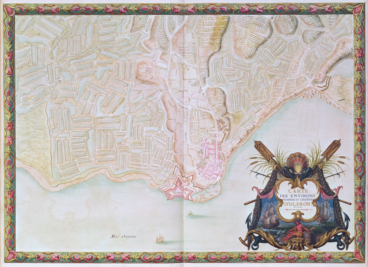 988 T. III女士。 42路易十四地图集中的城镇和Oléron城堡地图（笔，墨水和水粉在纸上） 作者 塞巴斯蒂安·勒·普雷斯特·德·沃邦