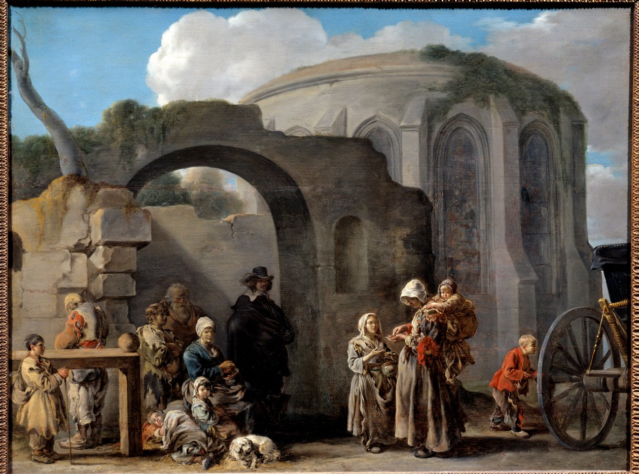 Les beggars 画作：Sebastien Bourdon (1616-1671) 17世纪 太阳。0,49x0,65米 作者 塞巴斯蒂安·波登（Sebastien Bourdon）