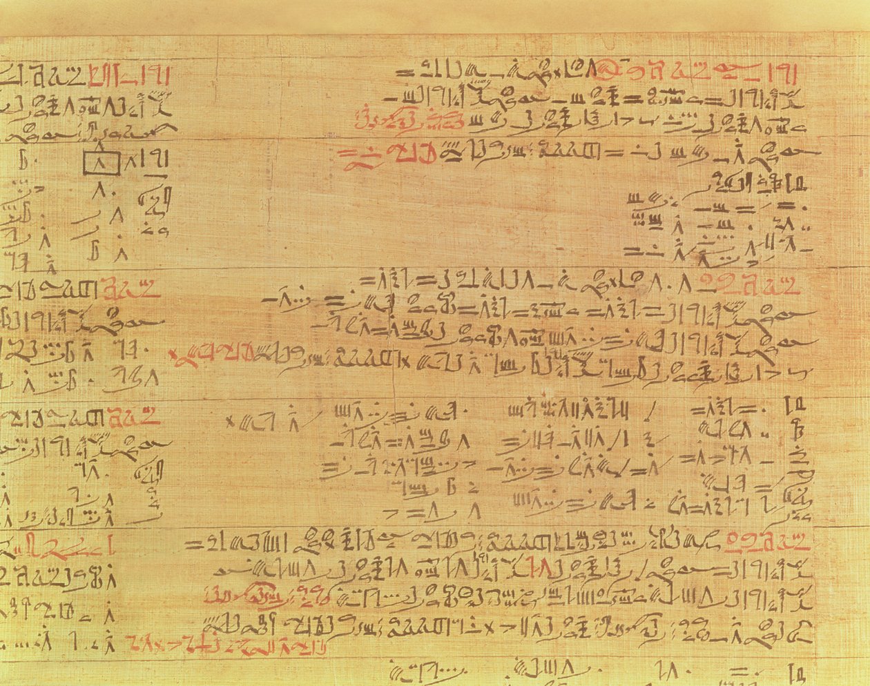 详细的Rhind数学纸莎草，希克索斯时期，15世纪，公元前1550年纸莎草也参见9712 作者 第二中期埃及