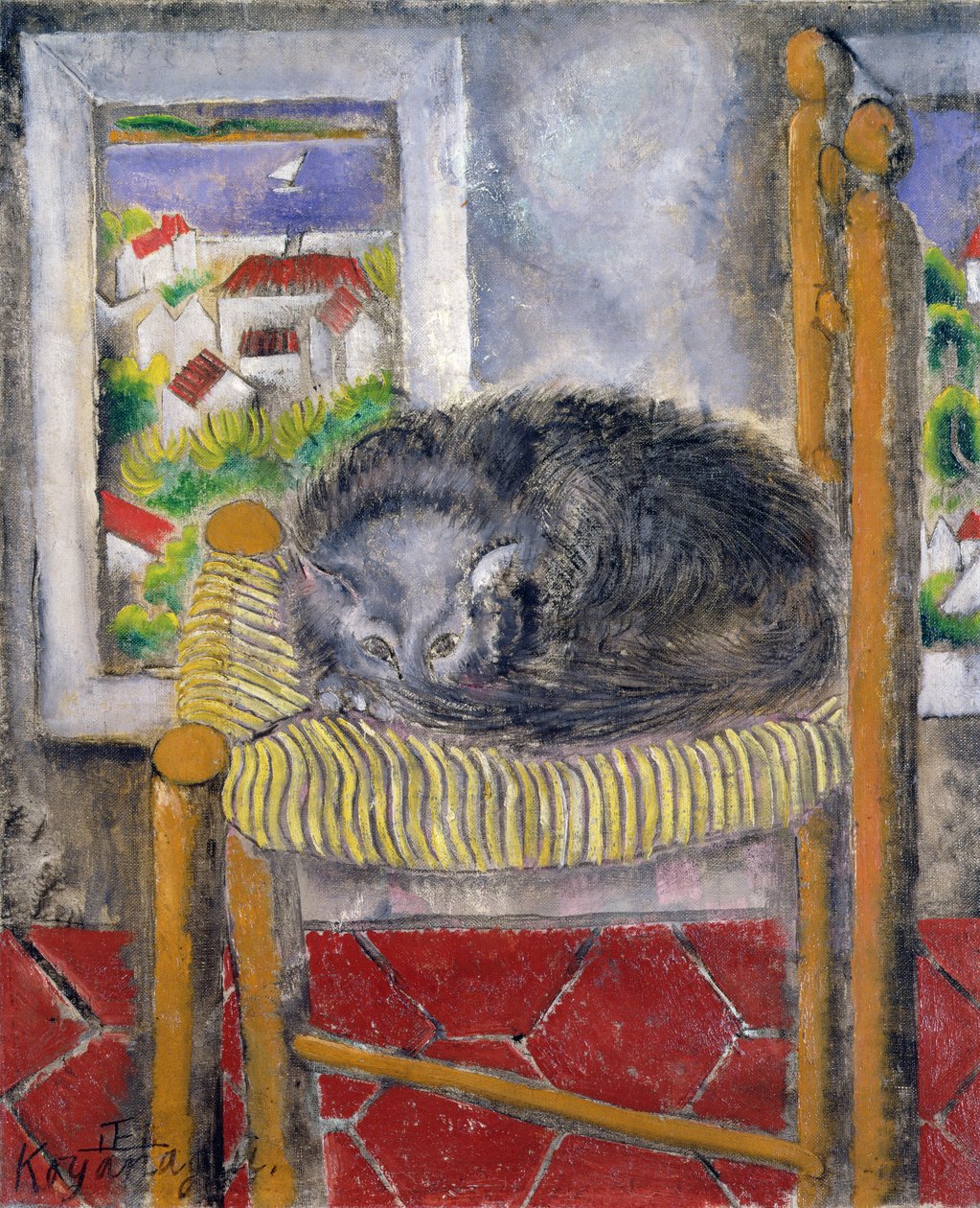 匆忙椅子上的猫（布面油画） 作者 Be Koyanagui