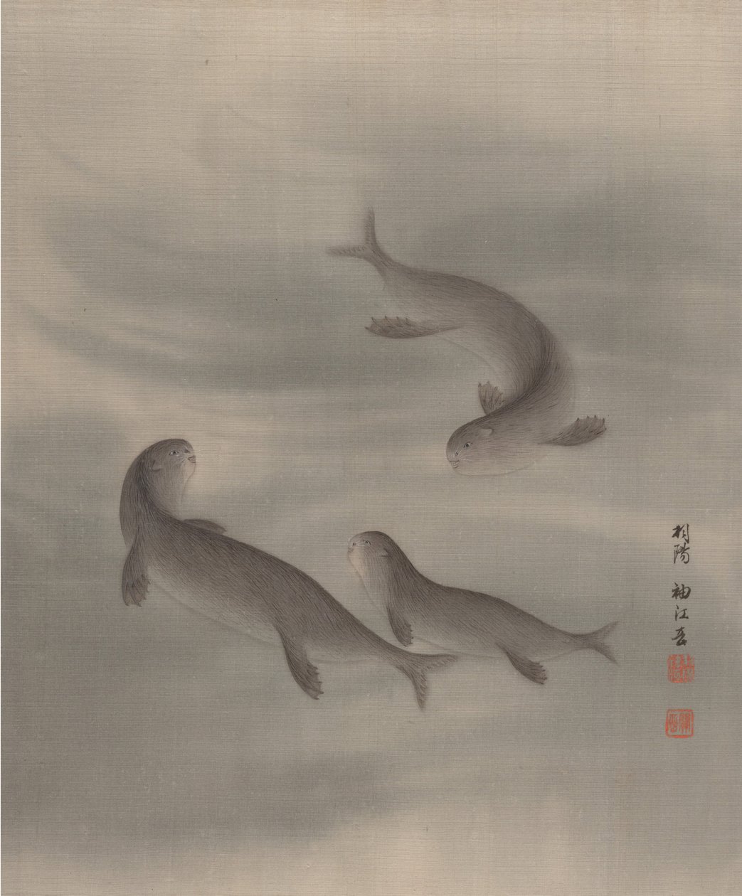 水獭游泳，约1890-92年。 作者 关修子