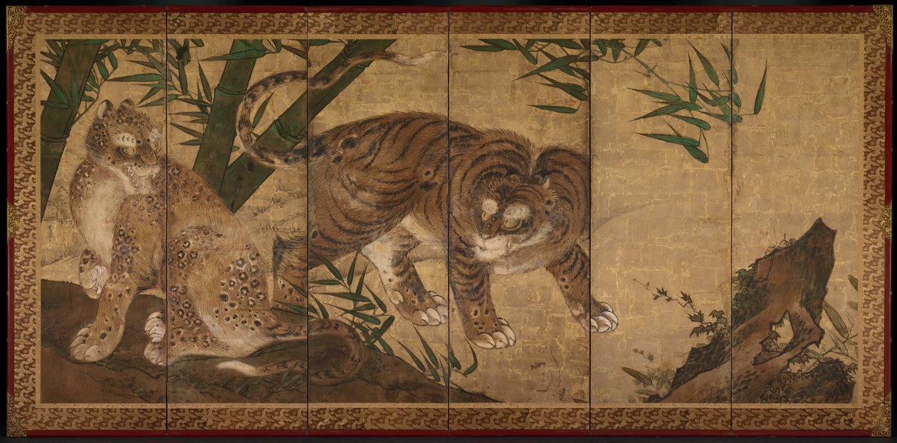 虎和豹，1668年。 作者 山口雪景
