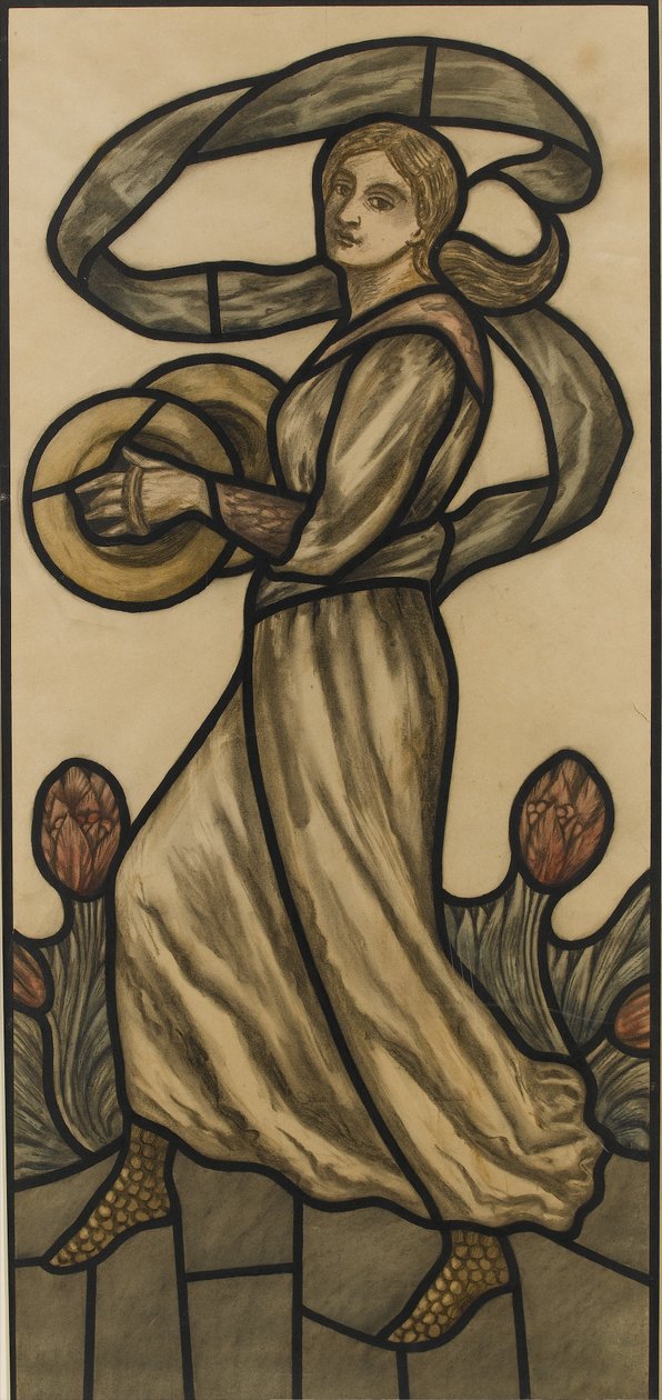 音乐家与钹，设计为彩色玻璃窗，c.1918（wc铅笔在纸上） 作者 塞尔温图像