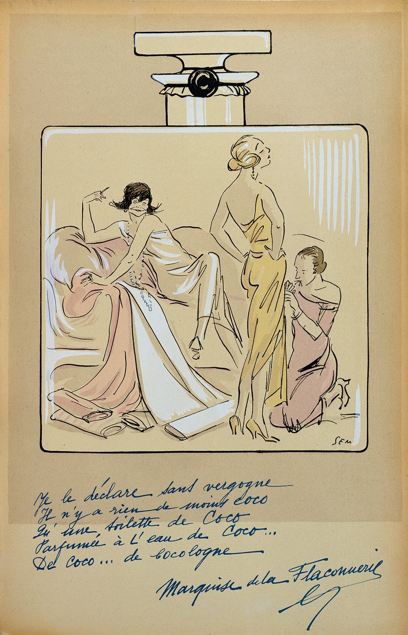 Coco Chanel漫画（1883-1971），来自1933年“新世界”的Chanel No.5 作者 塞姆