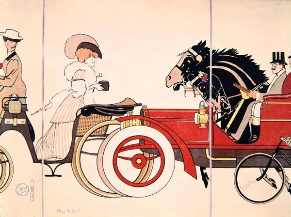 科达克小姐"，塞姆描绘法国社会生活的对开画册中的插图，约1910年（彩色平印）。 作者 塞姆