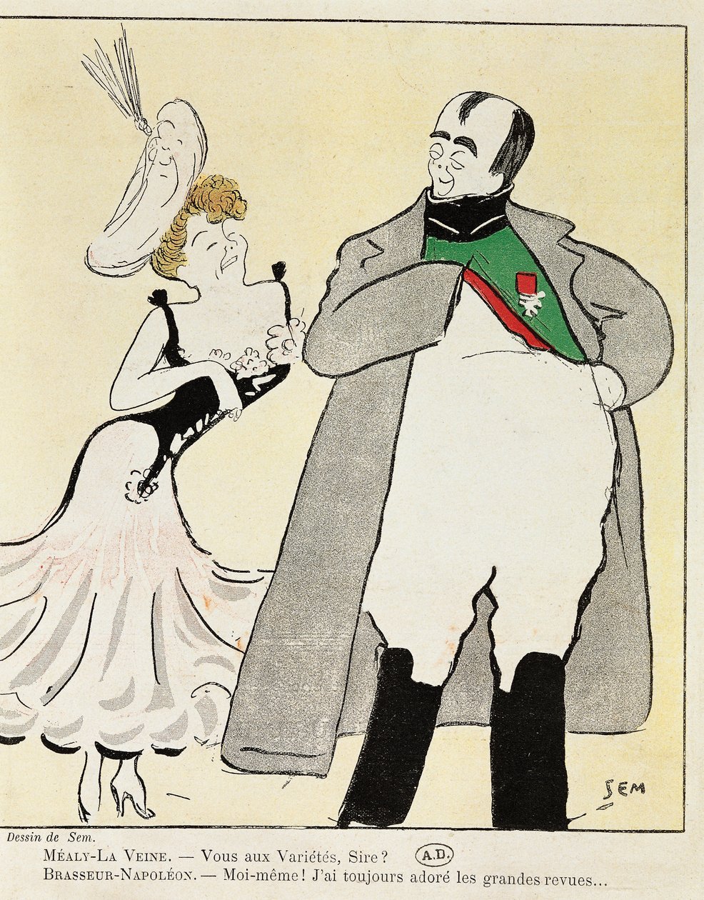 演员 Albert Bresseur 1901 (1862-1932) 在 Madame Sans-Gene 中饰演拿破仑，Victorien Sardou (1831-1908)，1893 年的漫画（插图） 作者 塞姆