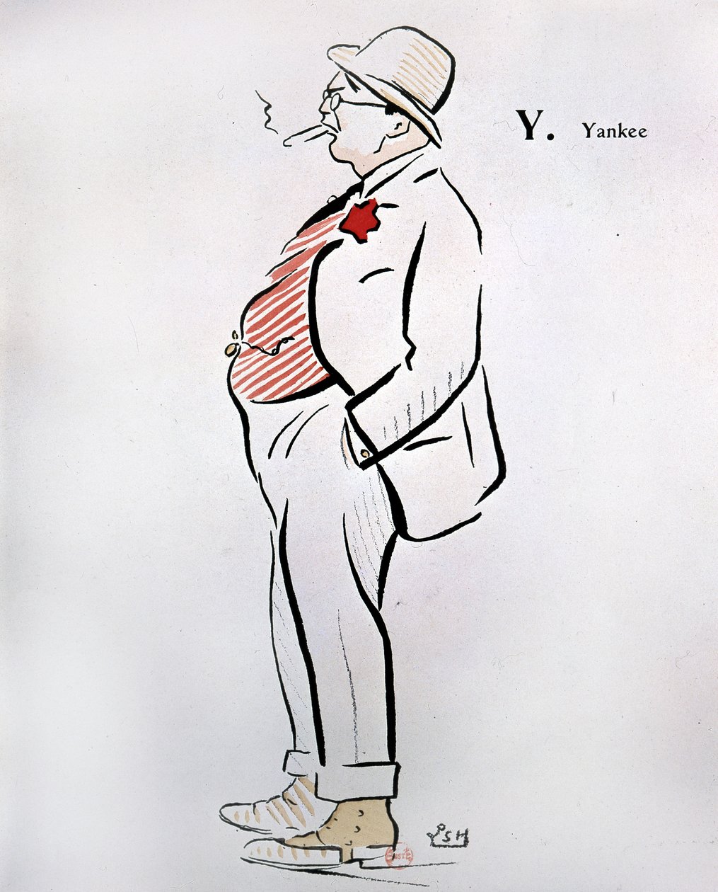 美国人在 "Alphabet de Sem"（1863-1934）中的漫画，Y为美国人，无日期，20世纪。 作者 塞姆