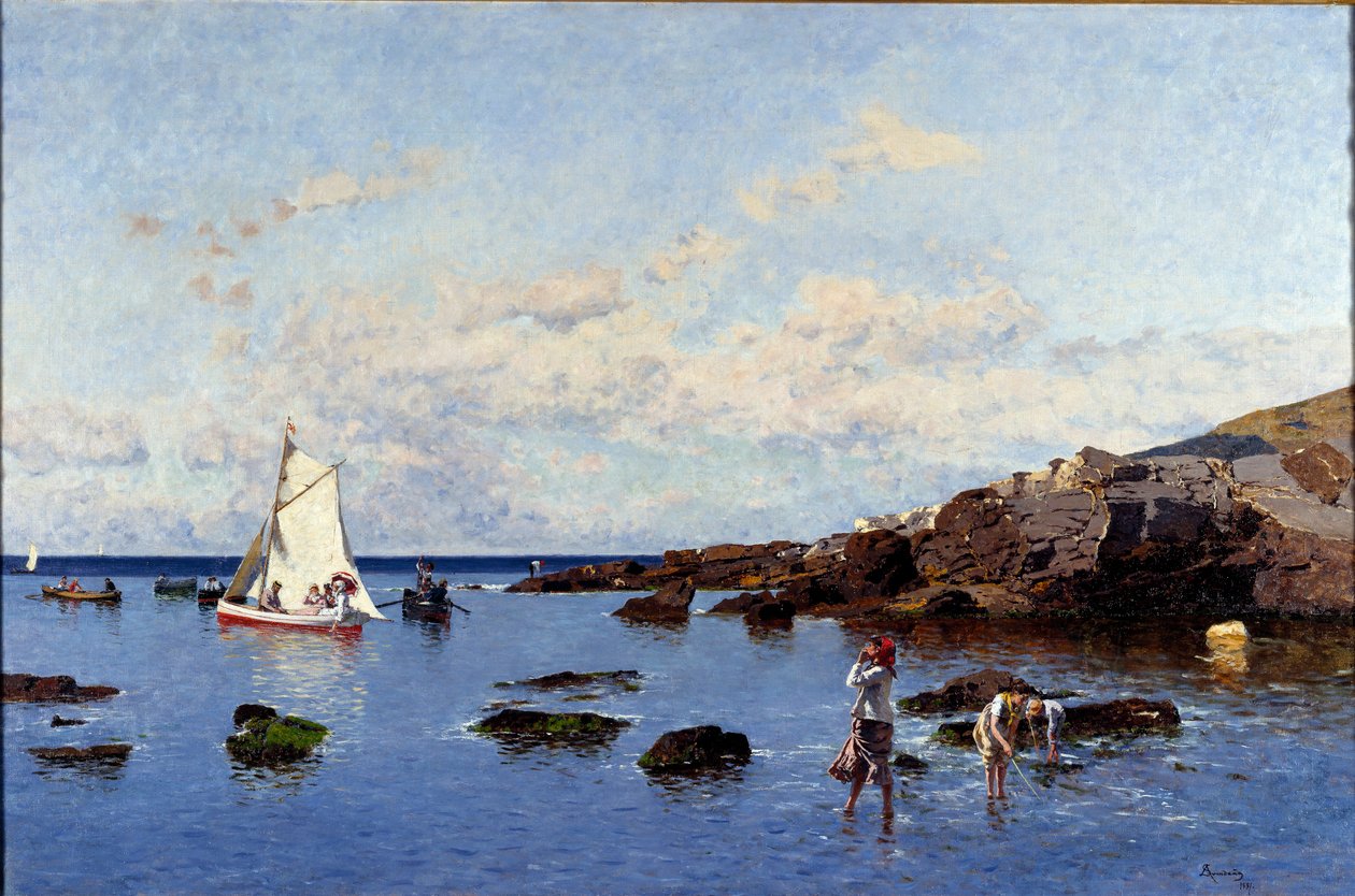 意大利 Genes 附近的海滩景观（意大利热那亚的里维埃拉景观） Serafin Avendano Martinez 作画（约 1838-1916）1881 年昏暗 85x132 厘米 Genes，Galleria d