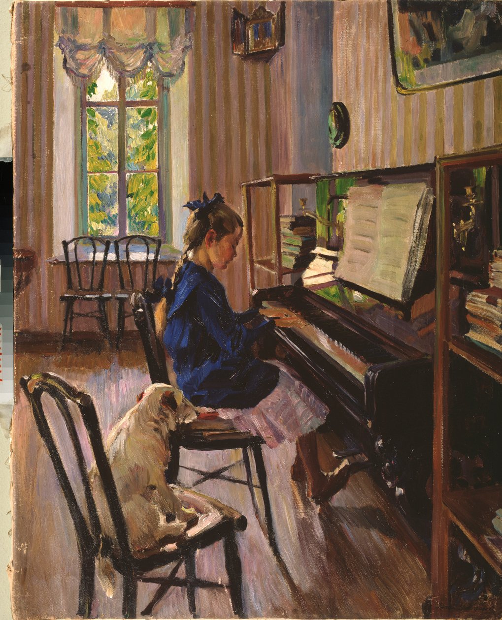 Au piano (At the Piano) - Peinture de Sergei Arsenyevich Vinogradov (1869-1938), huile sur toile 作者 谢尔盖·阿塞涅维奇·维诺格拉多夫