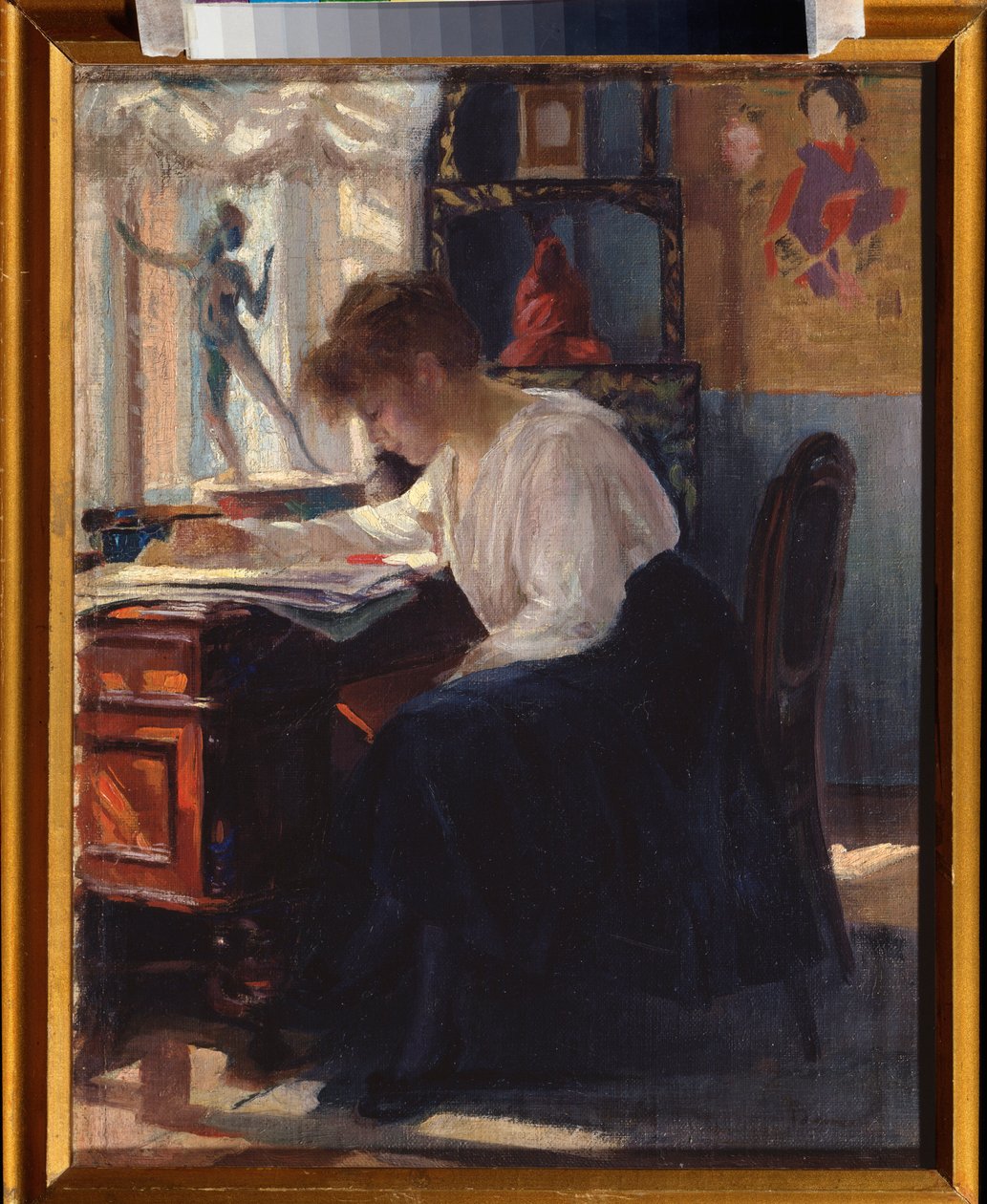 Dans un bureau (In a Study) - Peinture de Sergei Arsenyevich Vinogradov (1869-1938), huile sur toile, art russe 19e-20e siecle - State Art Museum of Republic Karelia, Petrozadvosk (Russie) 作者 谢尔盖·阿塞涅维奇·维诺格拉多夫