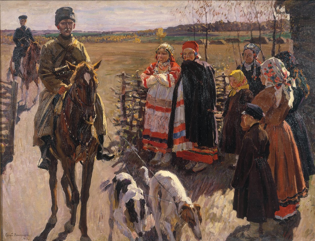 猎人与猎狼犬，1913年 作者 谢尔盖·阿塞涅维奇·维诺格拉多夫