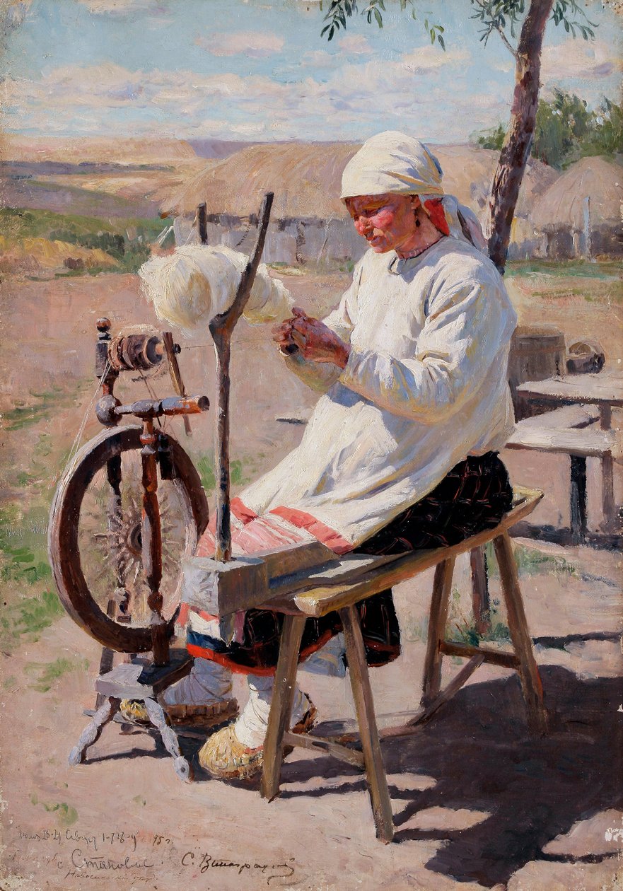 La fileuse - 纺纱机 - Vinogradov, Sergei Arsenyevich (1869-1938) - 1895 - 布面油画 - 作者 谢尔盖·阿塞涅维奇·维诺格拉多夫