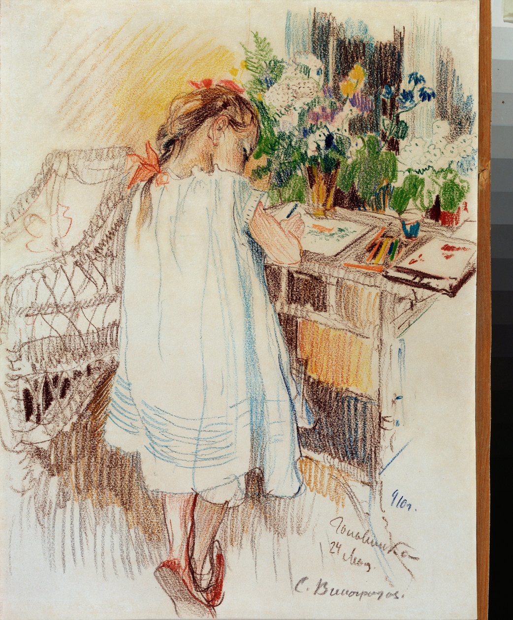 Une petite (A Little One) - 谢尔盖-阿尔谢尼耶维奇-维诺格拉多夫（1869-1938 年）的作品，纸上彩色铅笔 作者 谢尔盖·阿塞涅维奇·维诺格拉多夫