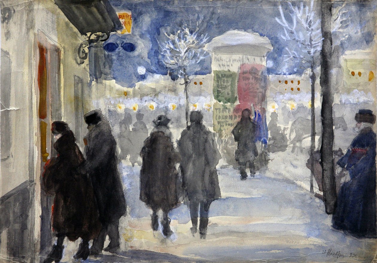 “俄罗斯莫斯科一条街道的景色”（莫斯科街）水彩画，谢尔盖·维诺格拉多夫 (1869-1938) - 1922 - 私人收藏 作者 谢尔盖·阿塞涅维奇·维诺格拉多夫